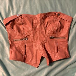Pink faux leather tube top, zip in back